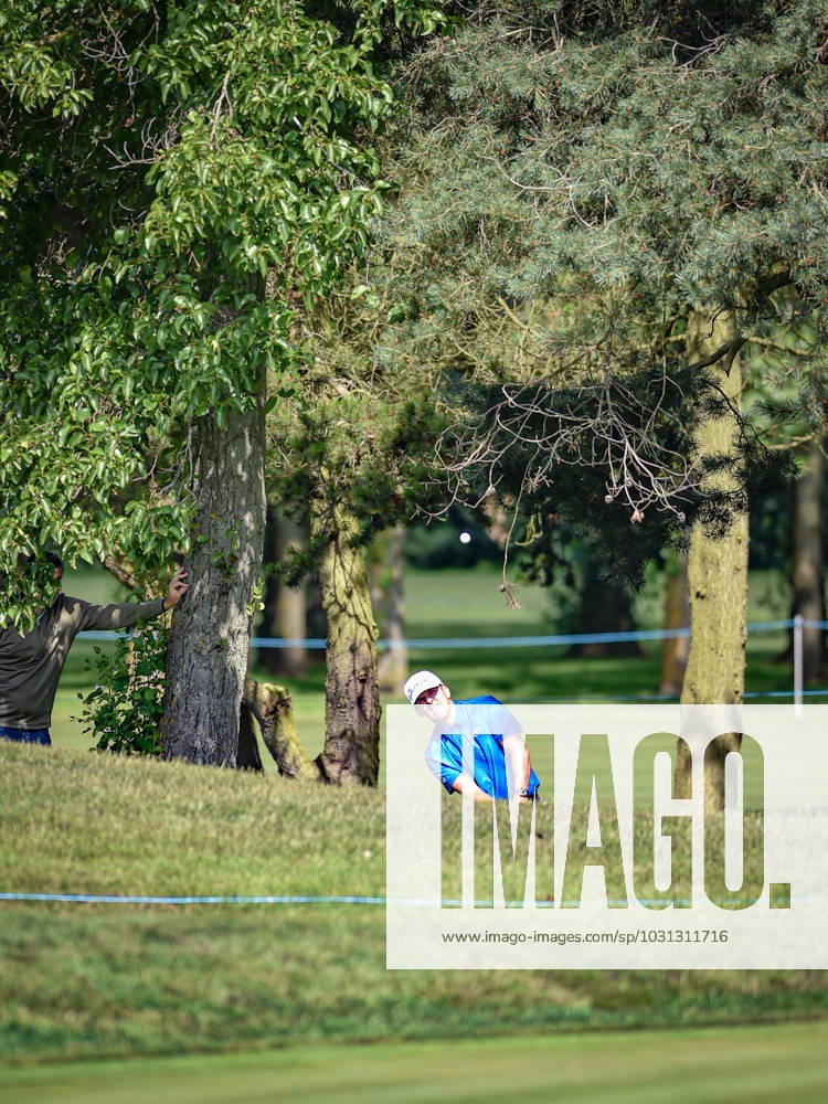 29th June 2023; The Belfry, Sutton Coldfield, West Midlands, England: Betfred British Masters Golf, Day 1; Yannik Paul (GER) chips onto the green after a wayward approach shot ActionPlus12524874 GodfreyxPitt