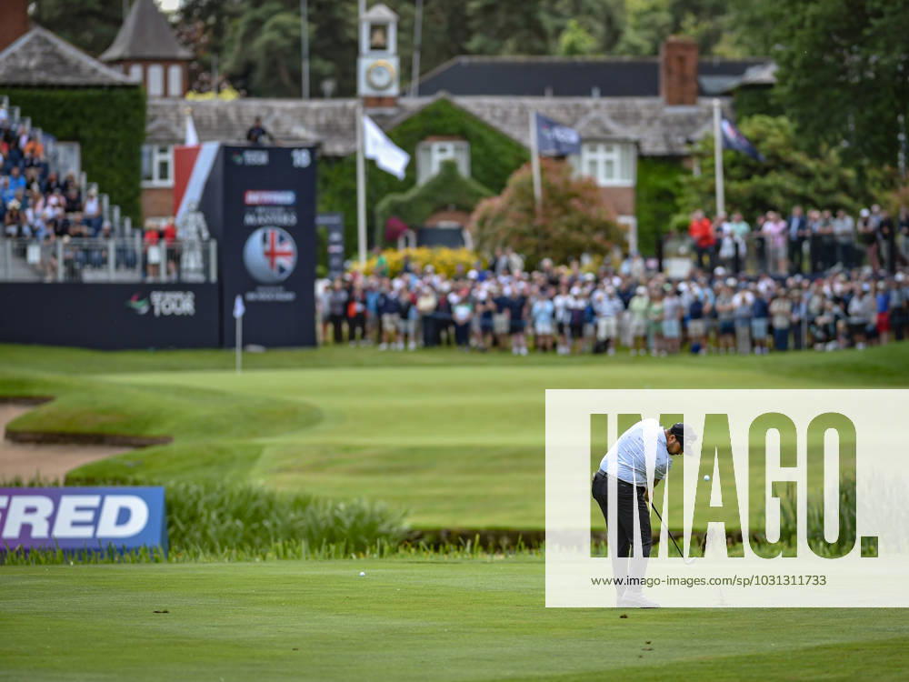 29th June 2023; The Belfry, Sutton Coldfield, West Midlands, England: Betfred British Masters Golf, Day 1; Thriston Lawrence (RSA) hits his approach to the 18th green ActionPlus12524881 GodfreyxPitt