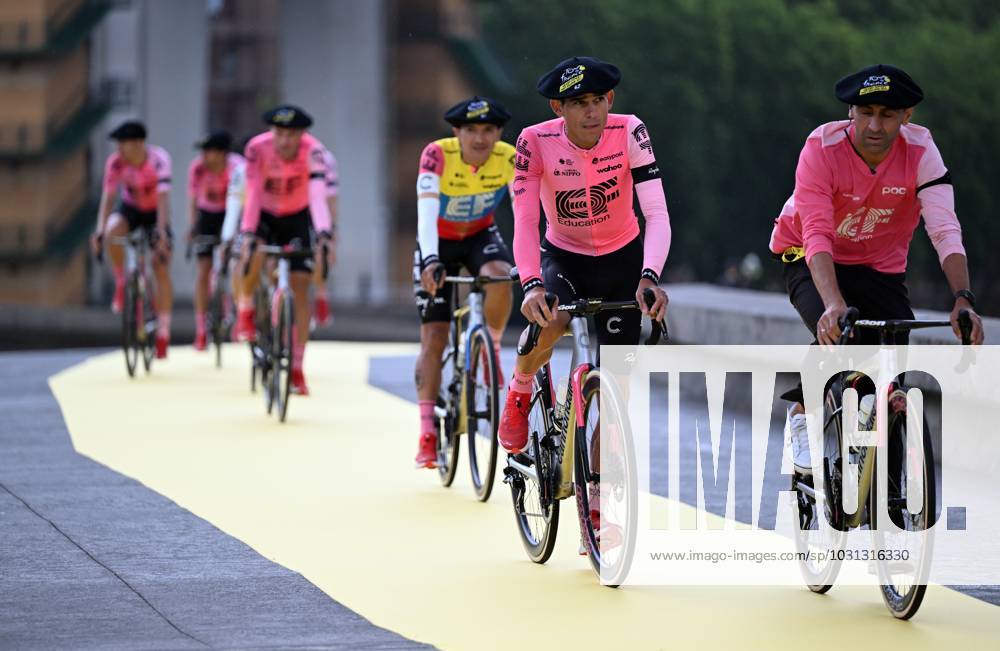 EF Education-EasyPost riders pictured during the team presentation ahead of the 110th edition of the Tour de France cycling race, in Bilbao, Spain, Thursday 29 June 2023. This year s Tour de France takes place from 01 to 23 July 2023 and starts with three stages in Spain. JASPERxJACOBS x69694361x