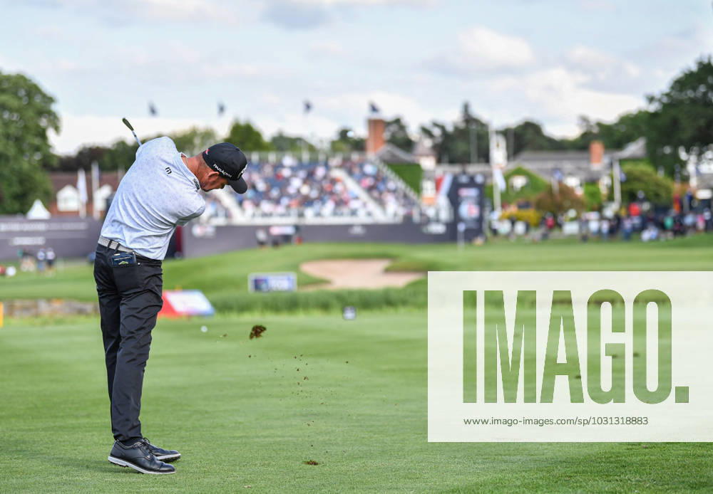 29th June 2023; The Belfry, Sutton Coldfield, West Midlands, England: Betfred British Masters Golf, Day 1; Dale Whitnell (ENG) hits his approach to the 18th green ActionPlus12525034 GodfreyxPitt