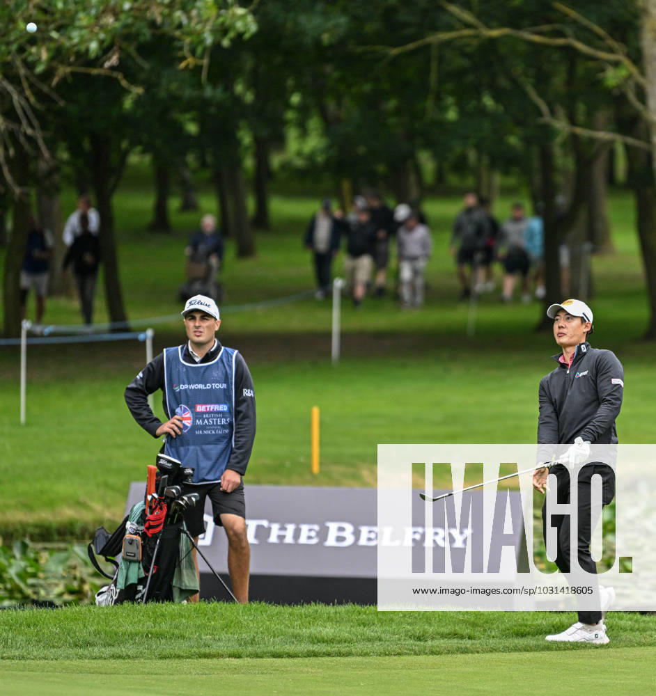 2nd July 2023; The Belfry, Sutton Coldfield, West Midlands, England: Betfred British Masters Golf, Day 4; Jazz Janewattananond watches his chip onto the green ActionPlus12526221 GodfreyxPitt
