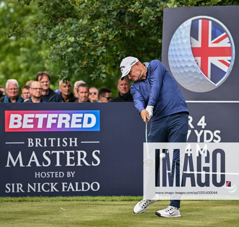 2nd July 2023; The Belfry, Sutton Coldfield, West Midlands, England: Betfred British Masters Golf, Day 4; James Morrison tees off on the 18th tee ActionPlus12526630 GodfreyxPitt