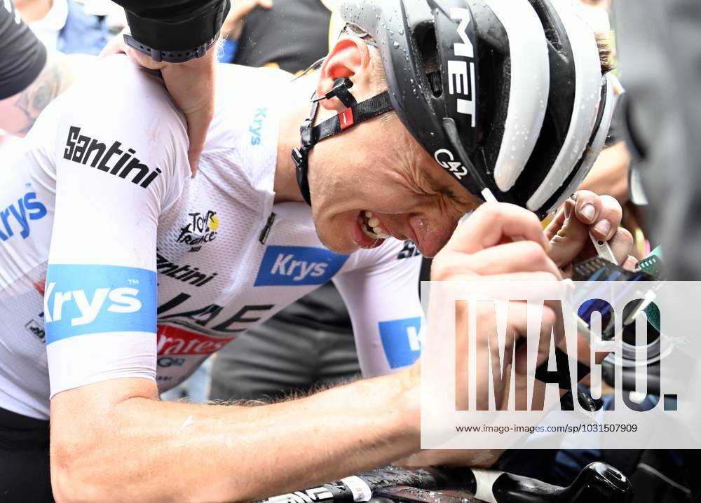 Slovenian Tadej Pogacar of UAE Team Emirates reacts after stage 6 of the Tour de France cycling race, a 144,9 km race from Tarbes to Cauterets-Cambasque, France, Thursday 06 July 2023. This year s Tour de France takes place from 01 to 23 July 2023. DIRKxWAEM x70185865x