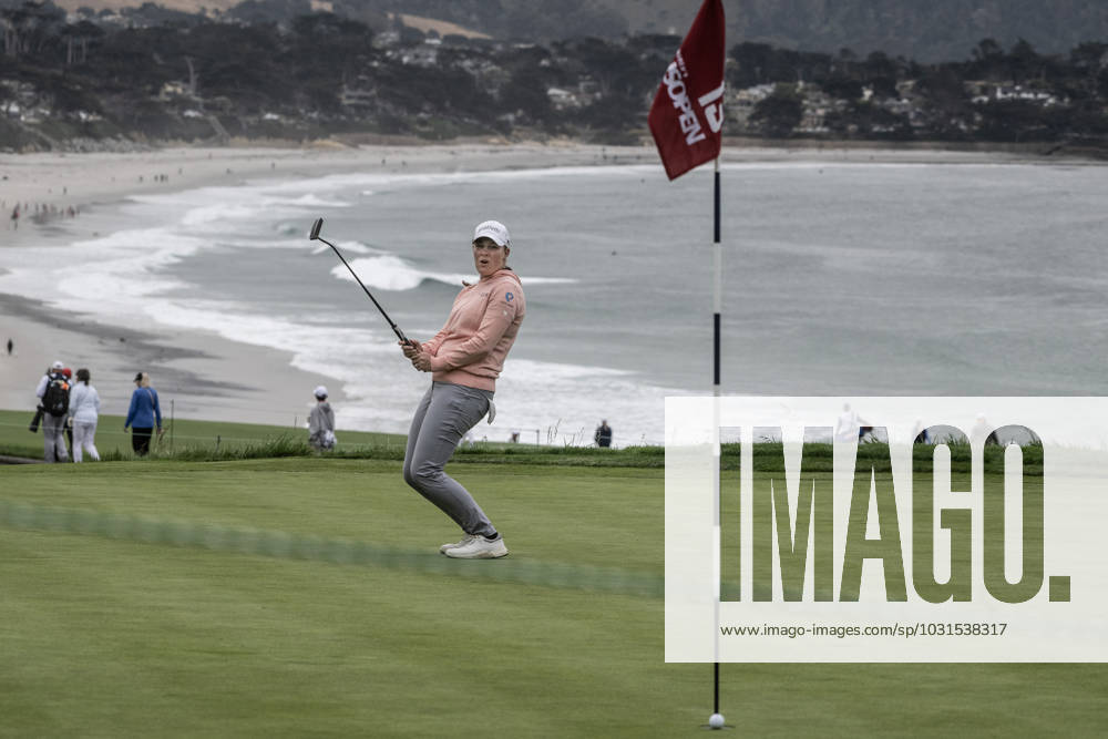 Jennifer Kupcho reacts tothe ball missing the cup as she putts on the 13th green in round two of the Women s U.S. Open in Pebble Beach, California on Friday, July 7, 2023. PBP2023070708 TERRYxSCHMITT