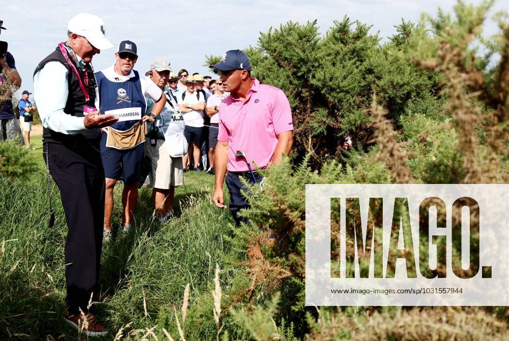 Mandatory Credit: Photo by James Marsh Shutterstock (13995948at) Bryson DeChambeau of USA and team Crushers gets a ruling from the bushes during his round. LIV Golf Invitational London, Day Two, Golf, Centurion Club, Hemel Hempstead, UK - 08 Jul 2023 LIV Golf Invitational London, Day Two, Golf, Centurion Club, Hemel Hempstead, UK - 08 Jul 2023