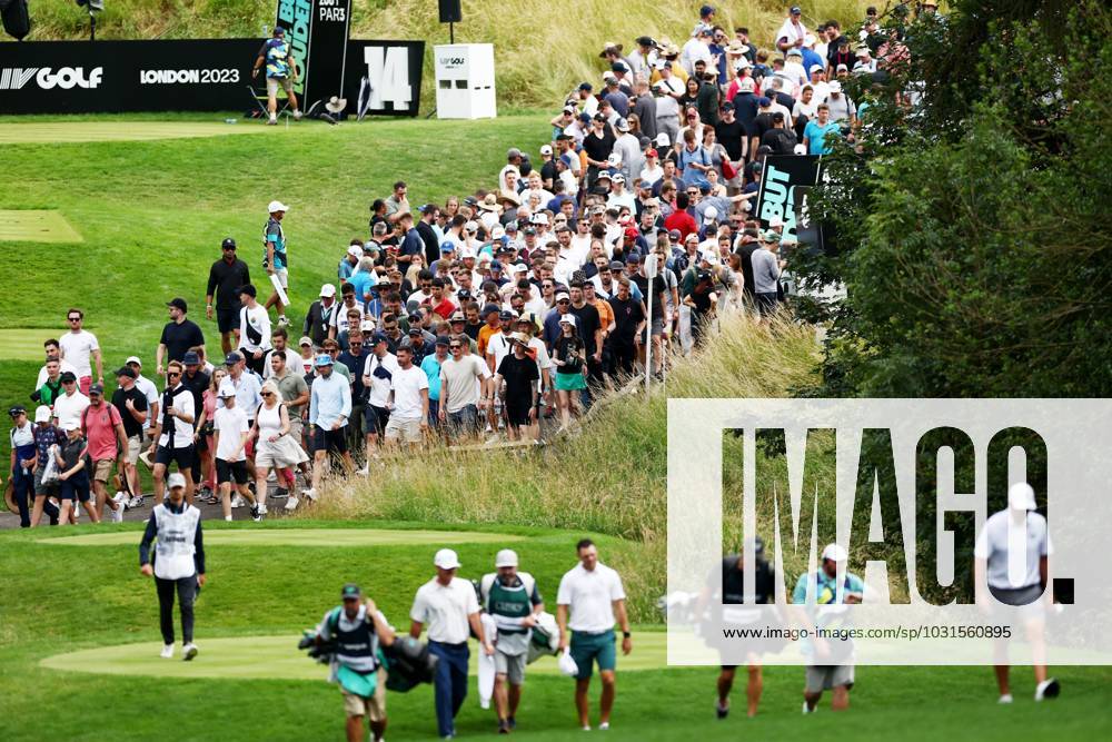 Mandatory Credit: Photo by James Marsh Shutterstock (13995948ce) Crowds watch on as the group of Martin Kaymer play the 14th hole. LIV Golf Invitational London, Day Two, Golf, Centurion Club, Hemel Hempstead, UK - 08 Jul 2023 LIV Golf Invitational London, Day Two, Golf, Centurion Club, Hemel Hempstead, UK - 08 Jul 2023
