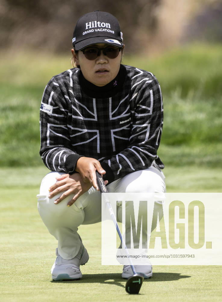 Nasa Hataoka of Japan lines up a putt on the second green on the final day of the Women s U.S. Open at Pebble Beach, California on Sunday, July 9, 2023. PBP2023070916 TERRYxSCHMITT