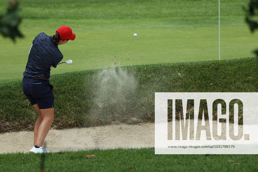 Dana Open Carlota Ciganda of Spain blasts out of the sand trap toward the second green during Day Two of the Dana Open at Highland Meadows Golf Club in Sylvania, Ohio USA, on Friday, July 14, 2023. Sylvania Ohio United States