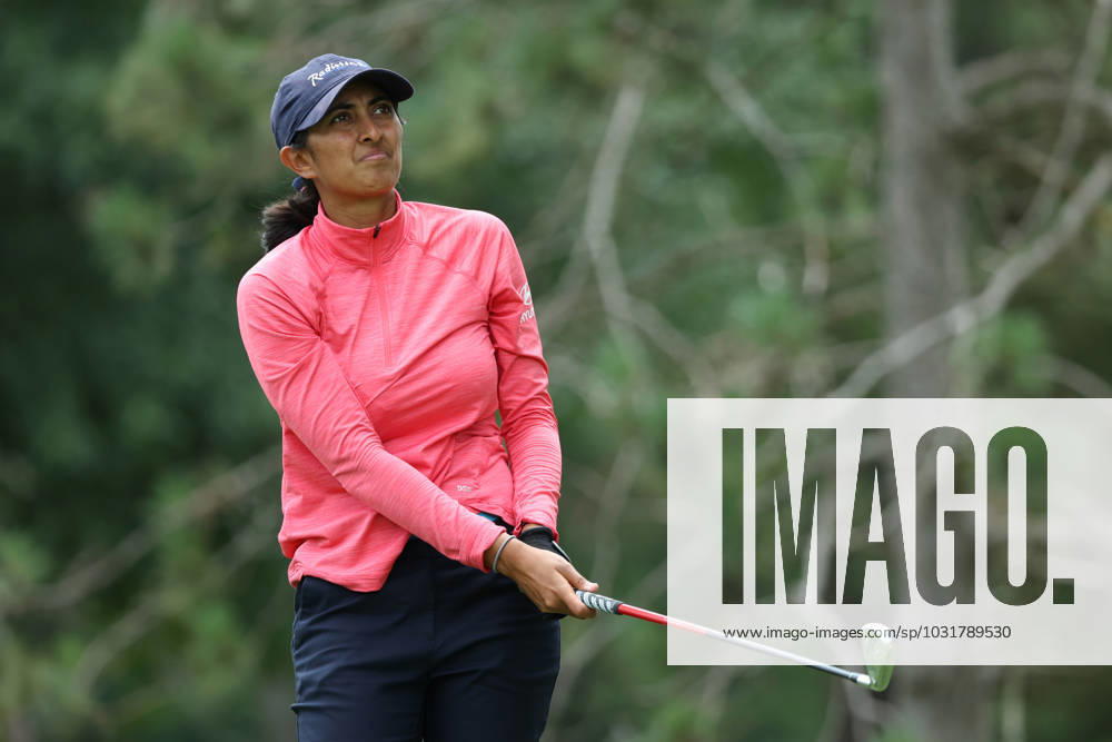 Dana Open Aditi Ashok of India tees off the second tee during during Day Two of the Dana Open at Highland Meadows Golf Club in Sylvania, Ohio USA, on Friday, July 14, 2023. Sylvania Ohio United States
