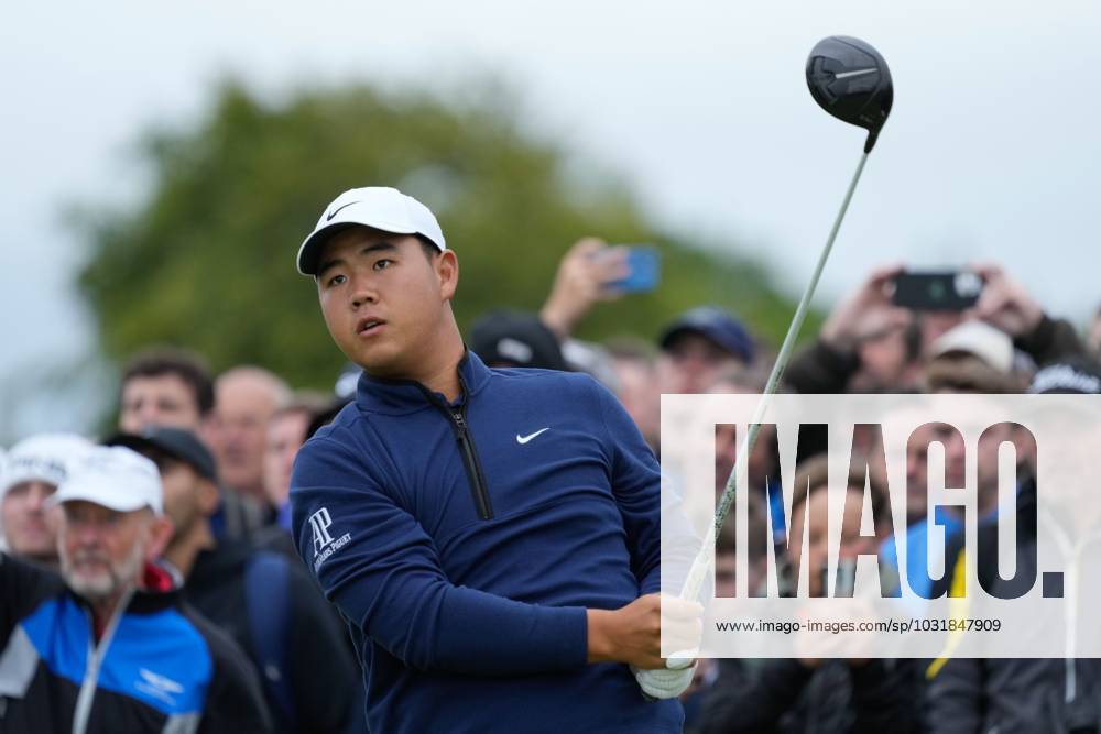 Mandatory Credit: Photo by Stuart Wallace Shutterstock (14003901z) Tom Kim (KOR) on the 2nd tee during the final round. Genesis Scottish Open, Day Four, Golf, The Renaissance Club, North Berwick, UK - 16 Jul 2023 Genesis Scottish Open, Day Four, Golf, The Renaissance Club, North Berwick, UK - 16 Jul 2023