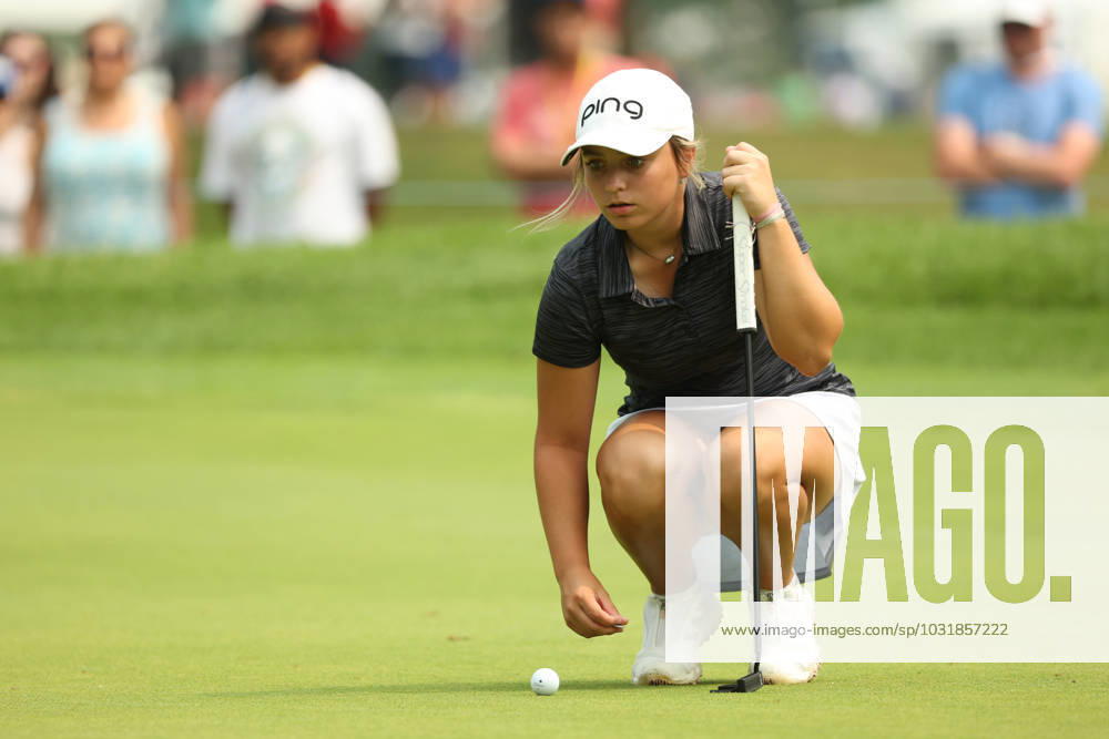 Dana Open Mia Hammond lines up her putt on the second green during the final round of the Dana Open at Highland Meadows Golf Club in Sylvania, Ohio USA, on Sunday, July 16, 2023. Sylvania Ohio United States