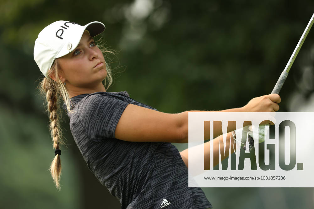 Dana Open Mia Hammond tees off on the second tee during the final round of the Dana Open at Highland Meadows Golf Club in Sylvania, Ohio USA, on Sunday, July 16, 2023. Sylvania Ohio United States
