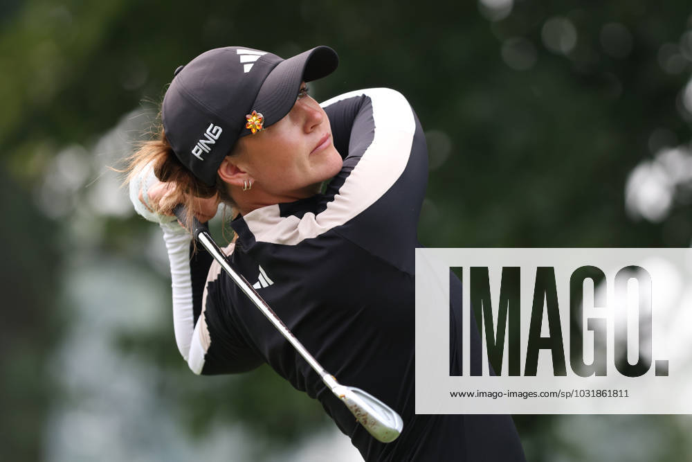 Dana Open Linn Grant of Sweden tees off on the second tee during the final round of the Dana Open at Highland Meadows Golf Club in Sylvania, Ohio USA, on Sunday, July 16, 2023. Sylvania Ohio United States