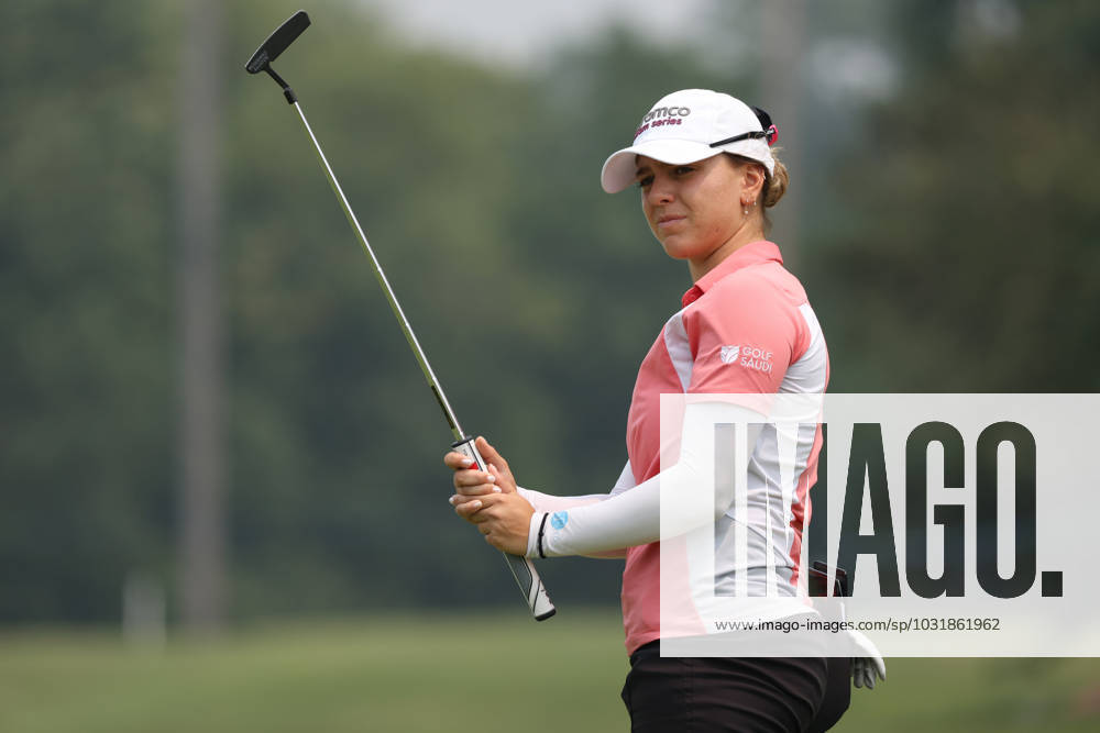 Dana Open Stephanie Kyriacou of Australia reacts after missing a putt on the 9th green during the final round of the Dana Open at Highland Meadows Golf Club in Sylvania, Ohio USA, on Sunday, July 16, 2023. Sylvania Ohio United States