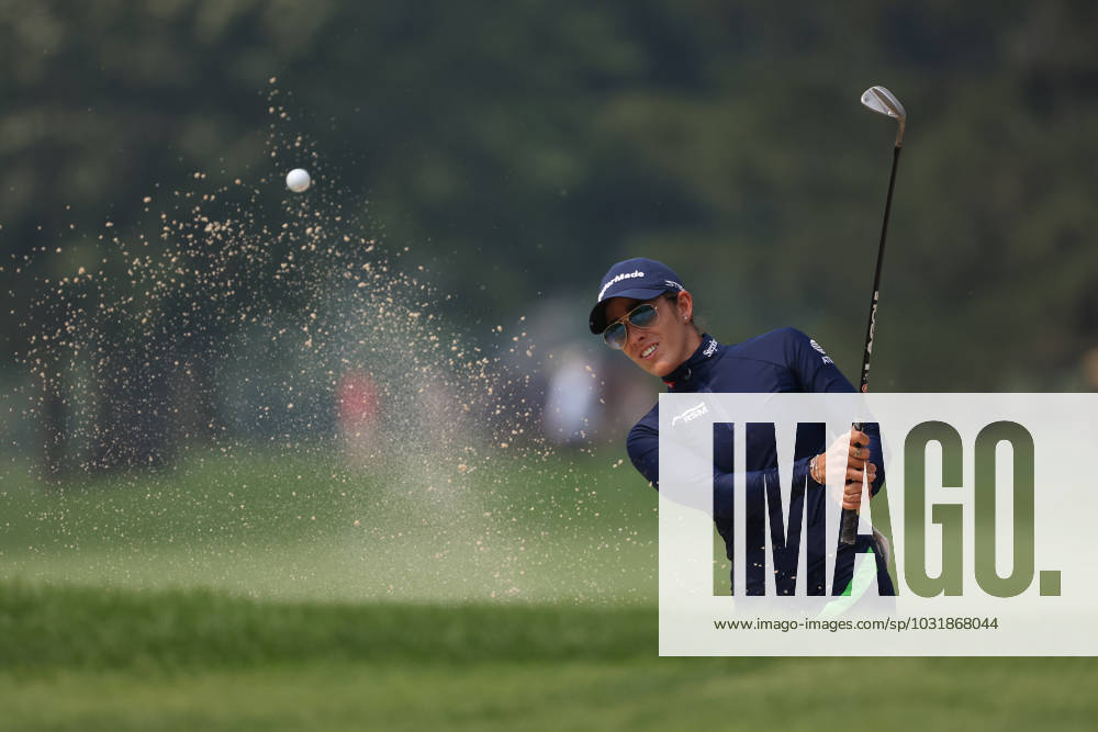 Dana Open Maria Fassi of Mexico hits out of the bunker toward the 17th green during the final round of the Dana Open at Highland Meadows Golf Club in Sylvania, Ohio USA, on Sunday, July 16, 2023. Sylvania Ohio United States