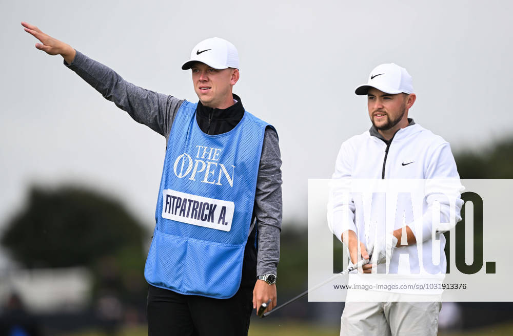 Mandatory Credit: Photo by Greig Cowie Shutterstock (14012011az) Alan Fitzpatrick on the 2nd Tee with Caddy The British Open Championship, Practice, Golf, Royal Liverpool Golf Club, Liverpool, UK - 17 Jul 2023 The British Open Championship, Practice, Golf, Royal Liverpool Golf Club, Liverpool, UK - 17 Jul 2023