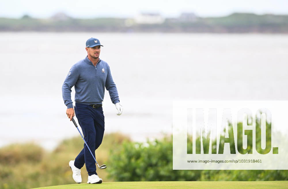 Mandatory Credit: Photo by Greig Cowie Shutterstock (14012011dm) Bryson DeChambeau on the 17th Green with the The Hilbre Islands behind and the Mersey River Estuary The British Open Championship, Practice, Golf, Royal Liverpool Golf Club, Liverpool, UK - 17 Jul 2023 The British Open Championship, Practice, Golf, Royal Liverpool Golf Club, Liverpool, UK - 17 Jul 2023