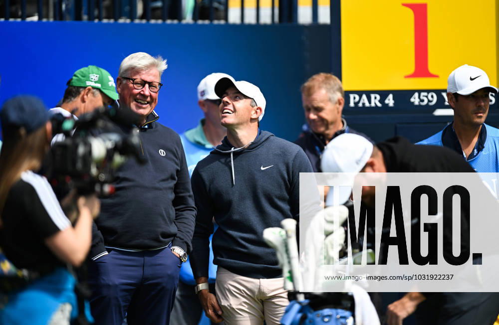 Mandatory Credit: Photo by Greig Cowie Shutterstock (14012011fl) Rory McIlroy acknowledges the fans on the first tee The British Open Championship, Practice, Golf, Royal Liverpool Golf Club, Liverpool, UK - 17 Jul 2023 The British Open Championship, Practice, Golf, Royal Liverpool Golf Club, Liverpool, UK - 17 Jul 2023