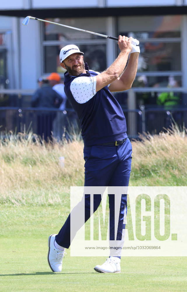 American Dustin Johnson plays a fairway iron on the first day at the 151st Open Championship at Royal Liverpool Golf Club in Hoylake, England on Thursday, July 20, 2023. LON2023072039 HUGOxPHILPOTT