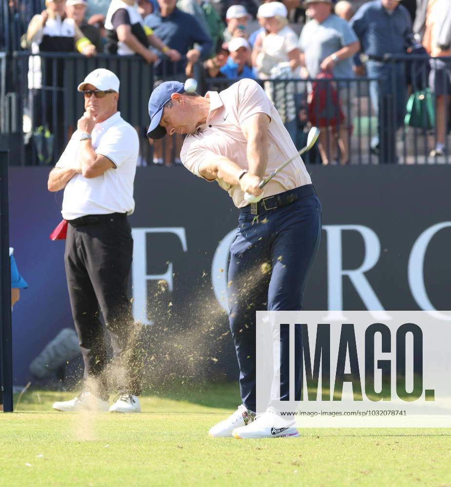 Northern Ireland s Rory Mcllroy drives on the fourth tee on the first day at the 151st Open Championship at Royal Liverpool Golf Club in Hoylake, England on Thursday, July 20, 2023. LON20230720112 HUGOxPHILPOTT