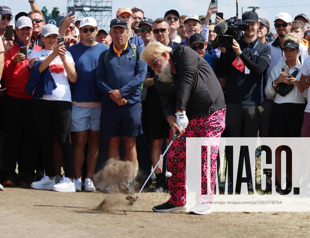 American John Daly hits out of the rough on the 1st fairway on the first day at the 151st Open Championship at Royal Liverpool Golf Club in Hoylake, England on Thursday, July 20, 2023. LON2023072053 HUGOxPHILPOTT