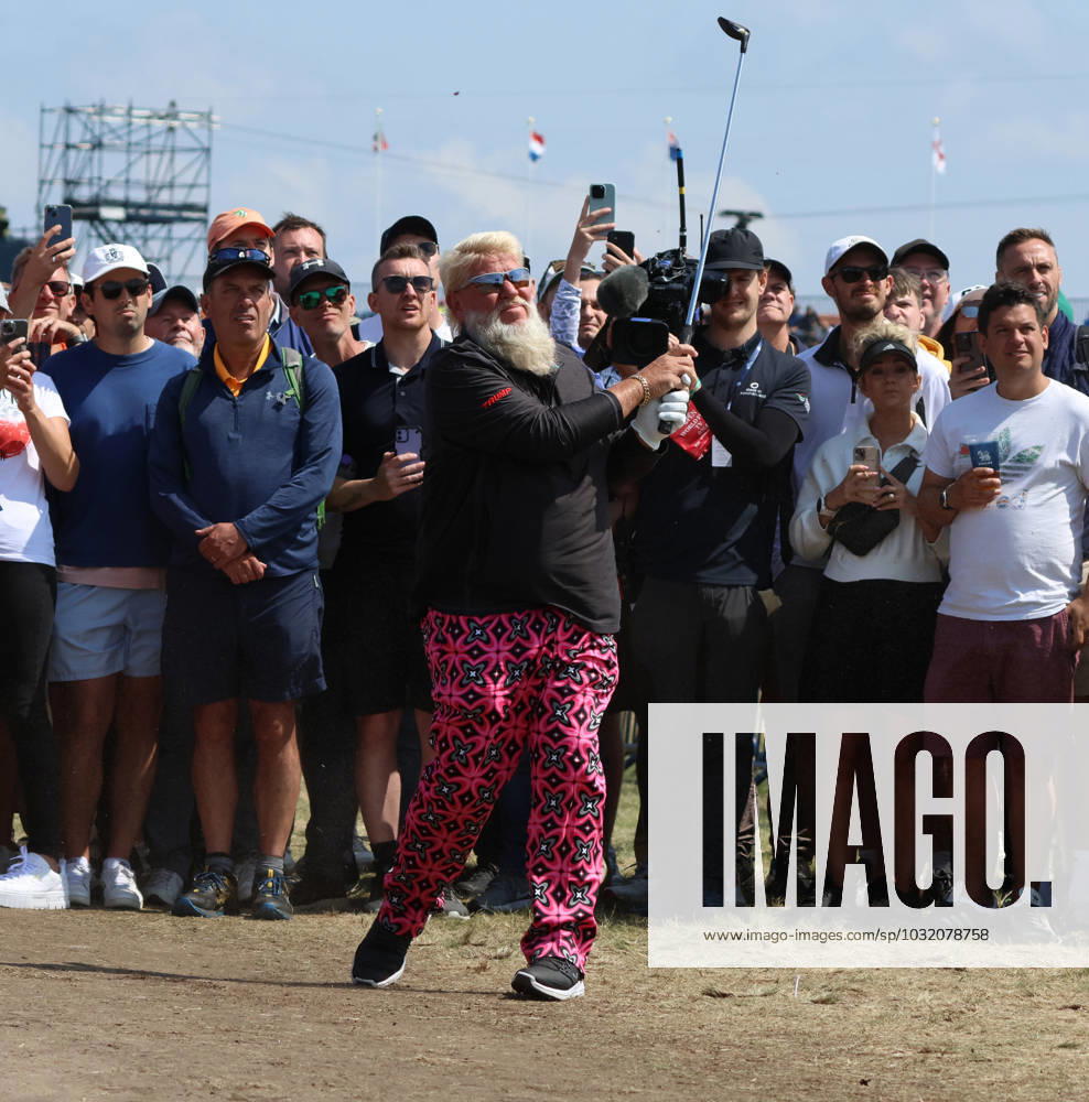 American John Daly hits out of the rough on the 1st fairway on the first day at the 151st Open Championship at Royal Liverpool Golf Club in Hoylake, England on Thursday, July 20, 2023. LON2023072054 HUGOxPHILPOTT