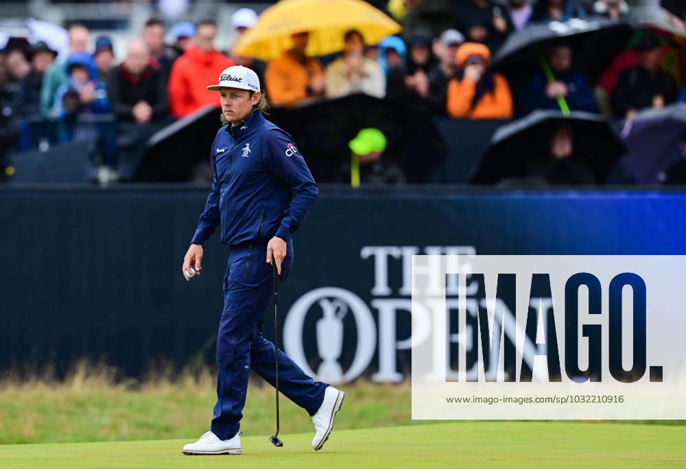 Mandatory Credit: Photo by Greig Cowie Shutterstock (14015635g) Cameron Smith on the 2nd Green on a wet and windy morning at the open with the umbrellas up behind The British Open Championship, Day Three, Golf, Royal Liverpool Golf Club, Liverpool, UK - 22 Jul 2023 The British Open Championship, Day Three, Golf, Royal Liverpool Golf Club, Liverpool, UK - 22 Jul 2023