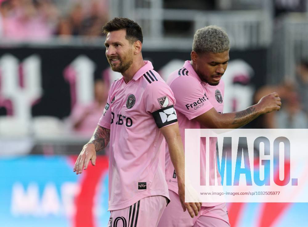 Leagues Cup 2023 Inter de Miami (USA) vs Atlanta United (USA) Lionel Messi celebrates his goal 1-0 with Josef Martinez of Inter Miami during the game Inter de Miami vs Atlanta United, corresponding to the group stage of the Leagues Cup 2023, at DRV PNK Stadium, on July 25, 2023. <br><br> Lionel Messi celebra su gol 1-0 con Josef Martinez de Inter Miami durante el partido Inter de Miami vs Atlanta United, correspondiente a la fase de grupos de la Leagues Cup 2023, en el Estadio DRV PNK, el 25 de Julio de 2023. FORT LAUDERDALE FLORIDA ESTADOS UNIDOS
