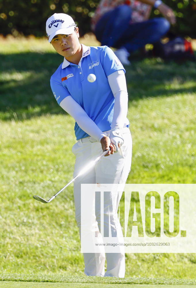 Golf: Evian Championship Yuka Saso of Japan hits an approach shot on the eighth hole during the opening round of the Evian Championship golf tournament at Evian Resort Golf Club in Evian-les-Bains, France, on July 27, 2023. A14AA0001717690P