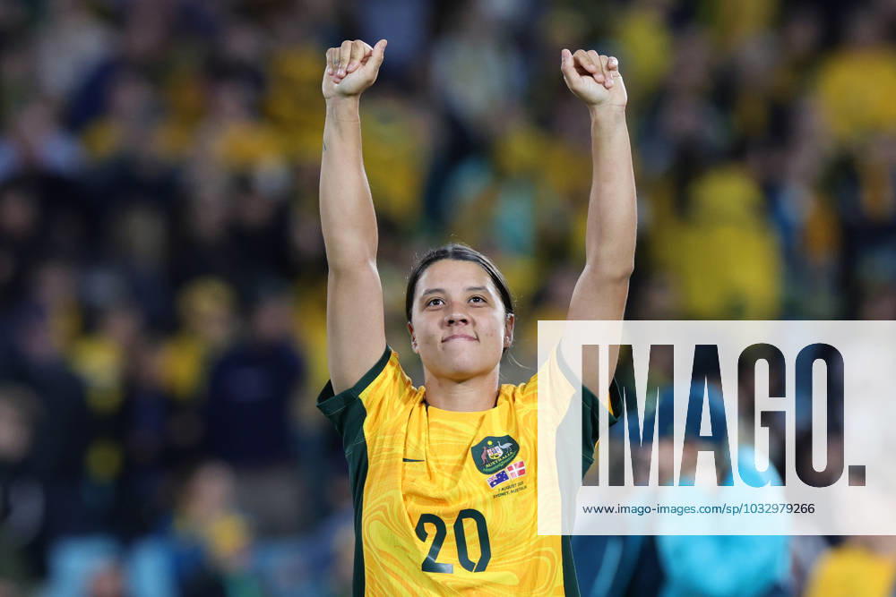 Sam Kerr of Australia celebrates with fans after defeating Denmark during the round of 16 FIFA Women s World Cup 2023 match between Australia Women and Denmark Women at Stadium Australia, Sydney, Australia on 7 August 2023.