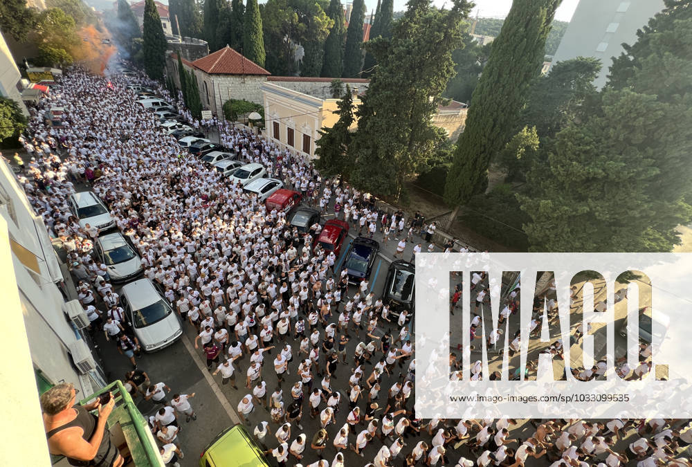 Corteo of Torcida, supporters of Hajduk Split Toricida, supporters of Hajduk Split, on their way to Poljud Stadium ahead of the UEFA Conference League match between Hajduk Split v PAOK, in Spilt, Croatia, on August 10, 2023. IvoxCagalj PIXSELL