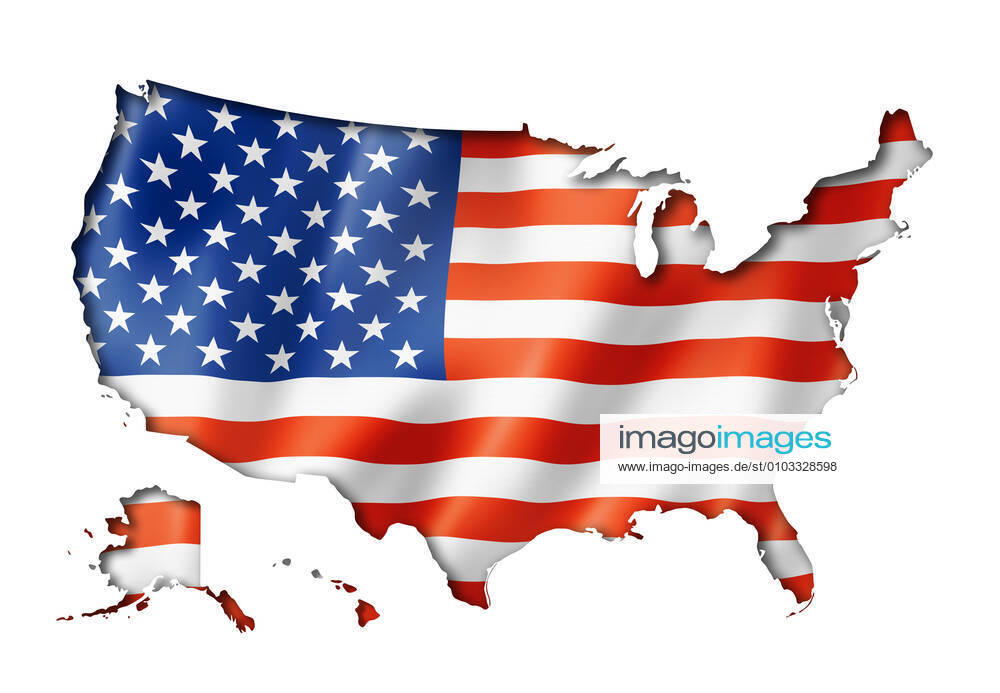United States flag map USA flag map, three dimensional render, isolated on white