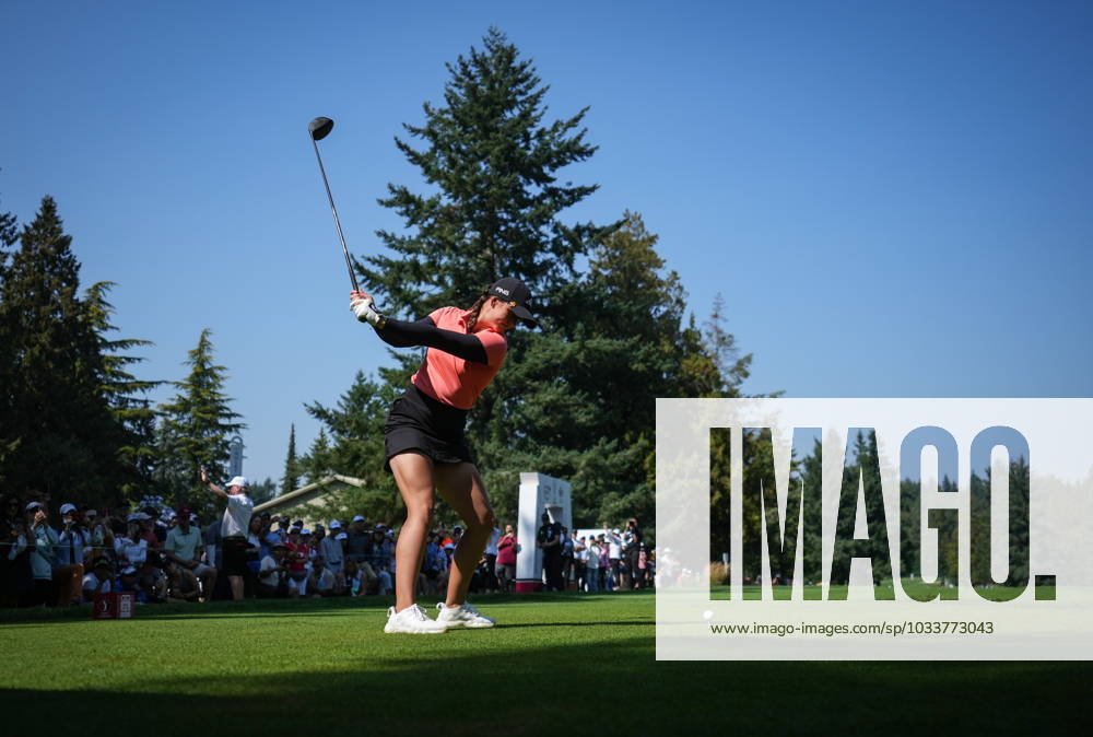 Linn Grant, of Sweden, hits her tee shot on the first hole during the third round at the LPGA, Golf Damen CPKC Canadian Women s Open golf tournament, in Vancouver, on Saturday, August 26, 2023. Canada News - August 26, 2023 - ZUMAc35_ 20230826_zaf_c35_051