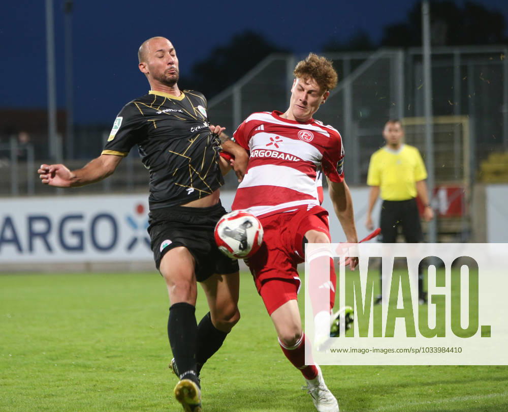 Regionallioga West, Saison 2023 - 2024, 6. Spieltag, 01.09.2023, Fortuna Düsseldorf U 23 - RW Oberhausen -- Tanju Ötztürk ( RWO links ) und Seymour Fünger ( Fortuna U 23 )