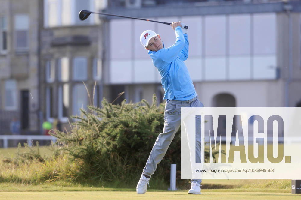 2nd September 2023; Old Course at St Andrews, St Andrews, Fife, Scotland; Walker Cup, Great Britain and Ireland versus USA, First Round; Connor Graham of Great Britain and Ireland tees off on the second hole on the Old Course, St Andrews, during his foursomes match ActionPlus12549245 DavidxYoung