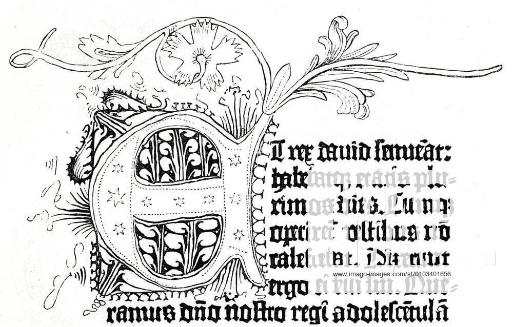 Faksimile aus der ersten Gutenberg-Bibel, 42-zeilig. Historische Illustration aus Otto von Leixner: Illustrirte Geschichte des deutschen Schrifttums. Leipzig und Berlin 1880, Erster Band