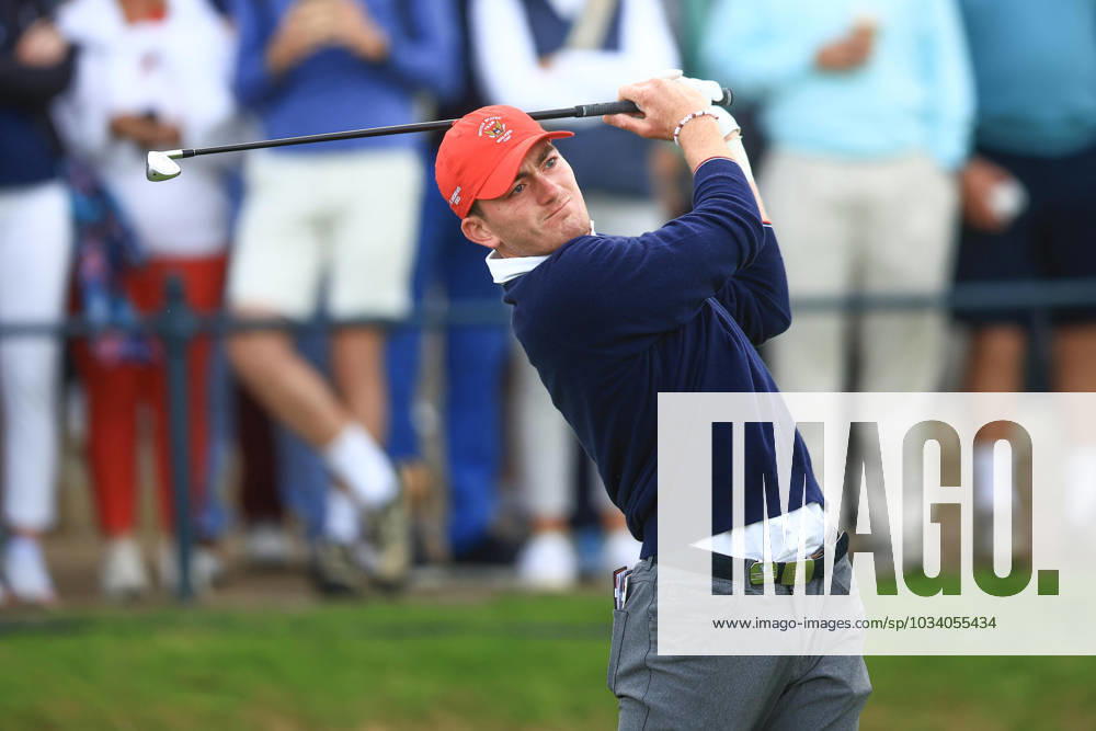 3rd September 2023; Old Course at St Andrews, St Andrews, Fife, Scotland; Walker Cup, Final Round; Nick Dunlap of the United States of America tees off on the first hole on the Old Course, St Andrews, during a foursomes match ActionPlus12550331 DavidxYoung