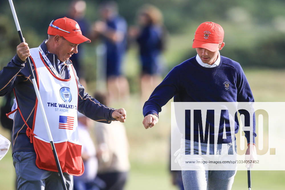 3rd September 2023; Old Course at St Andrews, St Andrews, Fife, Scotland; Walker Cup, Final Round; Gordon Sargent of the United States of America celebrates after holing a birdie putt on the fourth green on the Old Course, St Andrews, during a foursomes match ActionPlus12550357 DavidxYoung