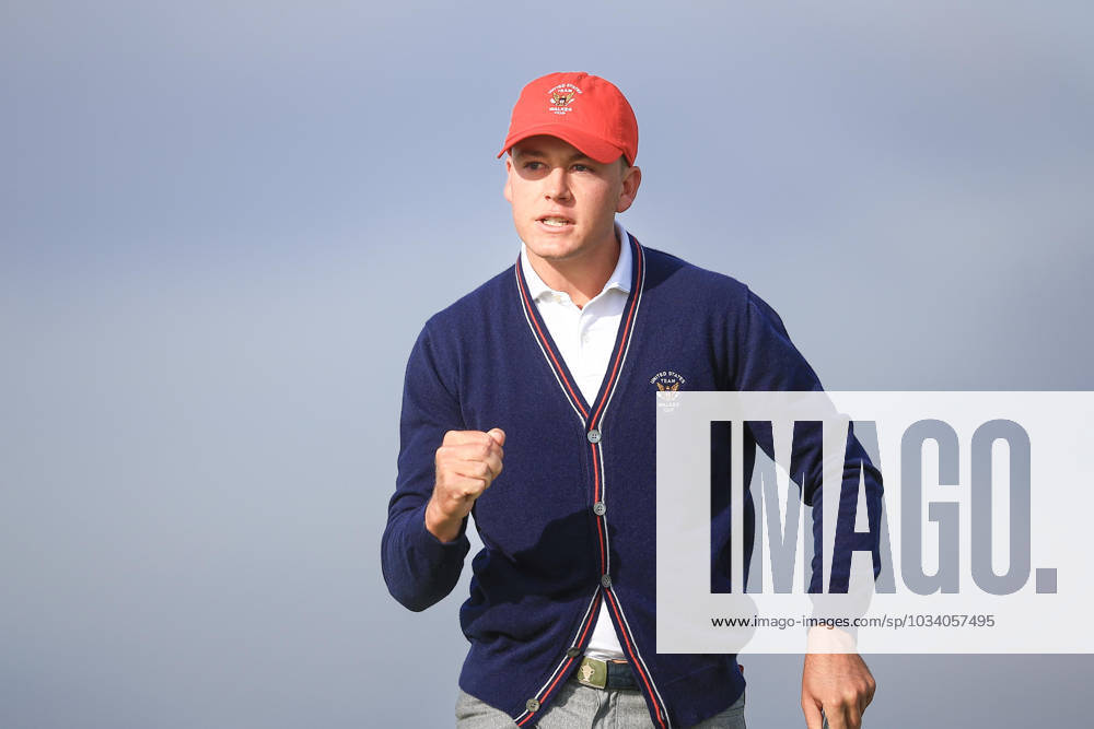 3rd September 2023; Old Course at St Andrews, St Andrews, Fife, Scotland; Walker Cup, Final Round; Preston Summerhays of the United States of America celebrates after holing a putt to win the fifth hole on the Old Course, St Andrews, during a foursomes match ActionPlus12550363 DavidxYoung