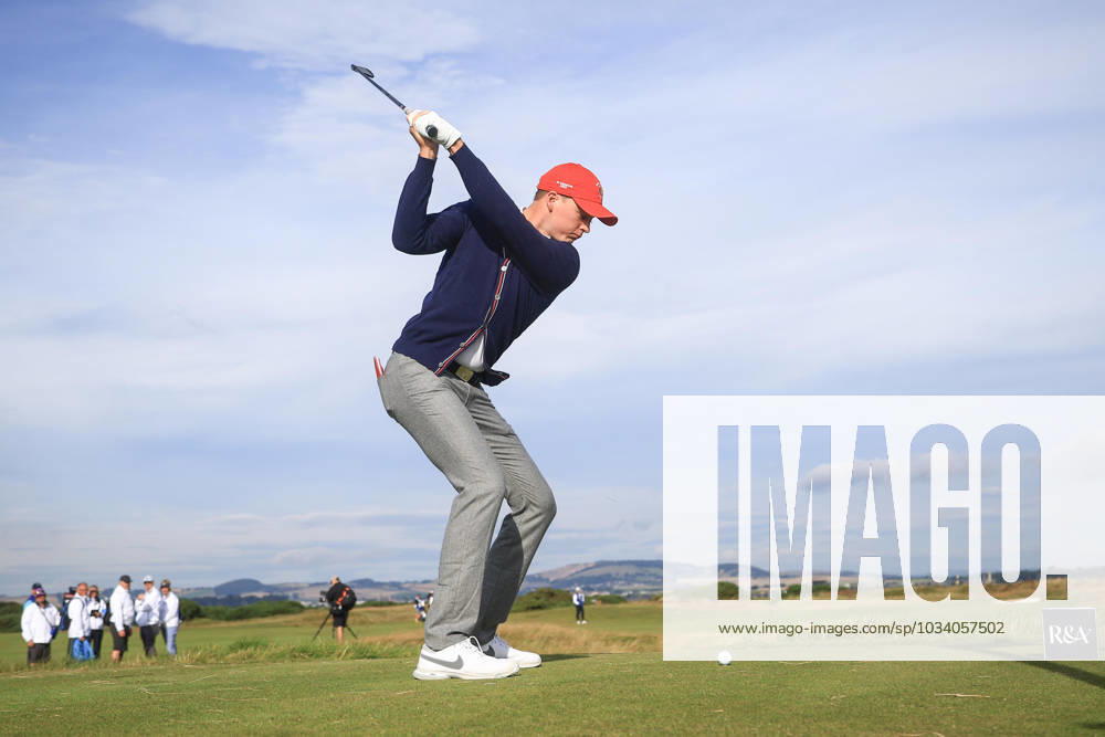 3rd September 2023; Old Course at St Andrews, St Andrews, Fife, Scotland; Walker Cup, Final Round; Preston Summerhays of the United States of America tees off on the sixth hole on the Old Course, St Andrews, during a foursomes match ActionPlus12550364 DavidxYoung