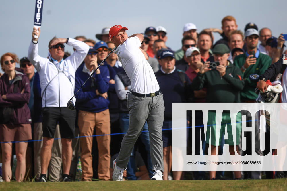 3rd September 2023; Old Course at St Andrews, St Andrews, Fife, Scotland; Walker Cup, Final Round; Caleb Surratt of the United States of America tees off on the twelfth hole on the Old Course, St Andrews, during a foursomes match ActionPlus12550380 DavidxYoung