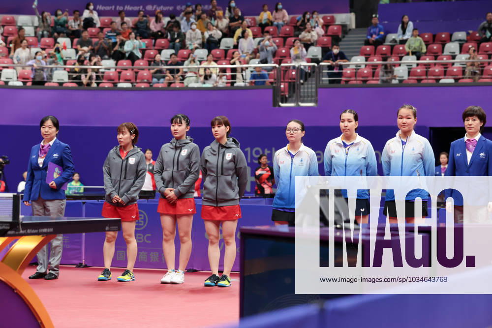 (L-R) Japan team group, Mannschaftsbild, Totale Mongolia team group, SEPTEMBER 22, 2023 - Table tennis, Tischtennis : Women s Team Preliminary Round Japan 3-0 Mongolia at Gongshu Canal Sports Park Gymnasium during the 2022 China Hangzhou Asian Games in Hangzhou, China. Noxthirdxpartyxsales (230054919)
