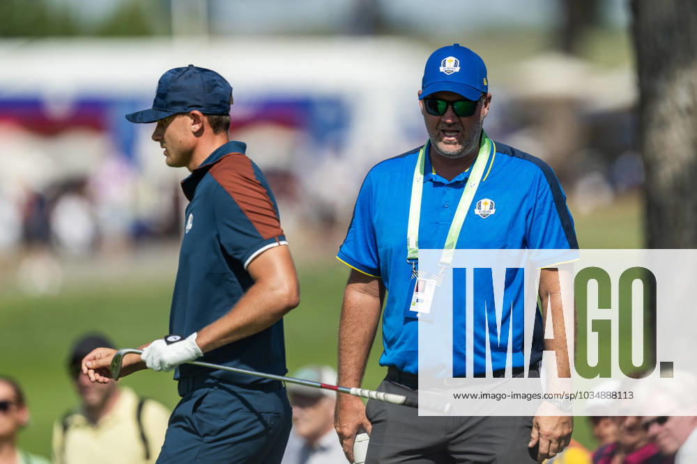Ludvig Aberg and Peter Hanson of Team Europe at a training session during day -1 of the Ryder Cup on September 28, 2023 in Rome. Photo: Mathias Bergeld BILDBYRAN kod MB MB0734 golf ryder cup träning practice training day -1 bbeng