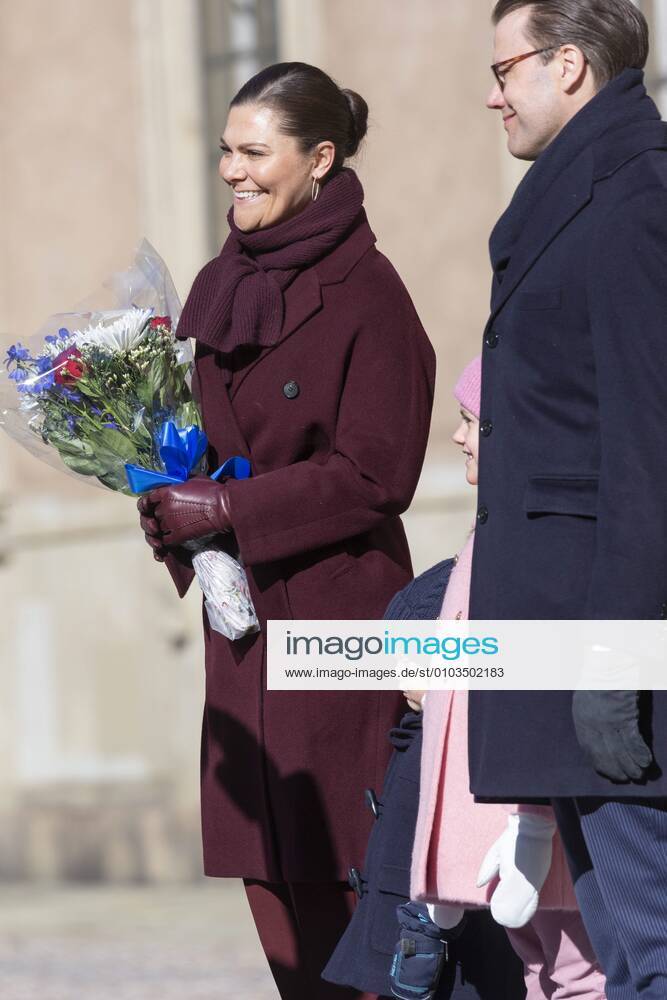 Crown Princess Victoria, Prince Oscar, Princess Estelle, Prince Daniel Crown Princess Victorias name day celebration at the inner courtyard of Stockholm Castle 2019 03 12 c Johan Jeppsson TT Stockholm Sweden Royal Palace Sweden