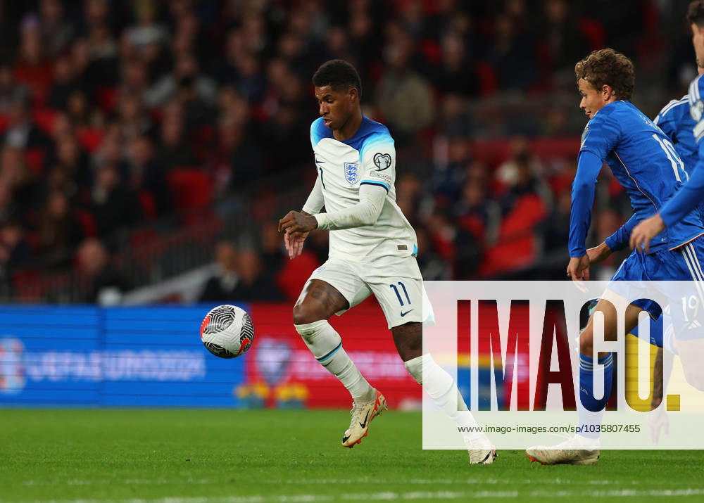 17th October 2023; Wembley Stadium, London, England; UEFA EURO, EM, Europameisterschaft,Fussball 2024 Qualifying Football, England versus Italy; Marcus Rashford of England on the ball ActionPlus12566323 JohnxPatrickxFletcher Content restricted for UK based newspaper