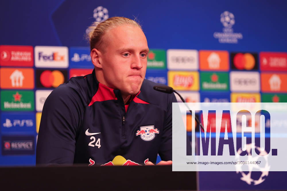 RB Leipzig PK Champions League Leipzig, 24.10.2023, RB Leipzig Fußball-Akademie, UEFA Champions League , RB Leipzig Pressekonferenz am Vortag von RBL v. Roter Stern Belgrad (Fudbalski klub Crvena zvezda) , Im Bild: Xaver Schlager (24, RB Leipzig) ,