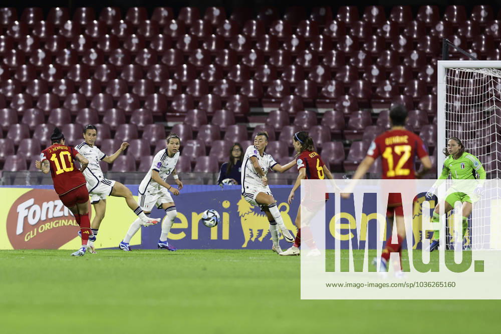 Woman Nation League football match League A Group A4 Italy vs Spain Jennifer Hermoso of Spain scores against italia during the woman Nation League football match League A Group A4 between Italy vs Spain at the Arechi Stadium in Salerno on October 27, 2023. ABPH6790_1