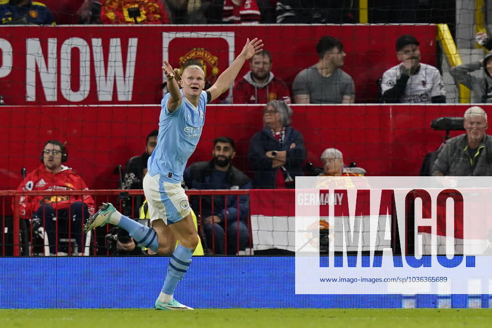 Manchester, England, 29th October 2023. Erling Haaland of Manchester City celebrates scoring their second goal during the Premier League match at Old Trafford, Manchester. Picture credit should read: Andrew Yates Sportimage . SPI-2690-0047