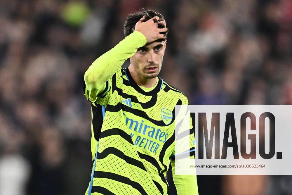 Kai Havertz of Arsenal reacts, dejection during the Carabao Cup Fourth Round match between West Ham United and Arsenal at London Stadium on November 1, 2023 in London, England. Photo by Sebastian Frej, Only for GER AUT SUI . No use with unauthorized audio, video, data, fixture lists, club league logos or live services. Online in-match use limited to 120 images, no video emulation. No use in betting, games or single club league player publications West Ham United v Arsenal - Carabao Cup Fourth Round