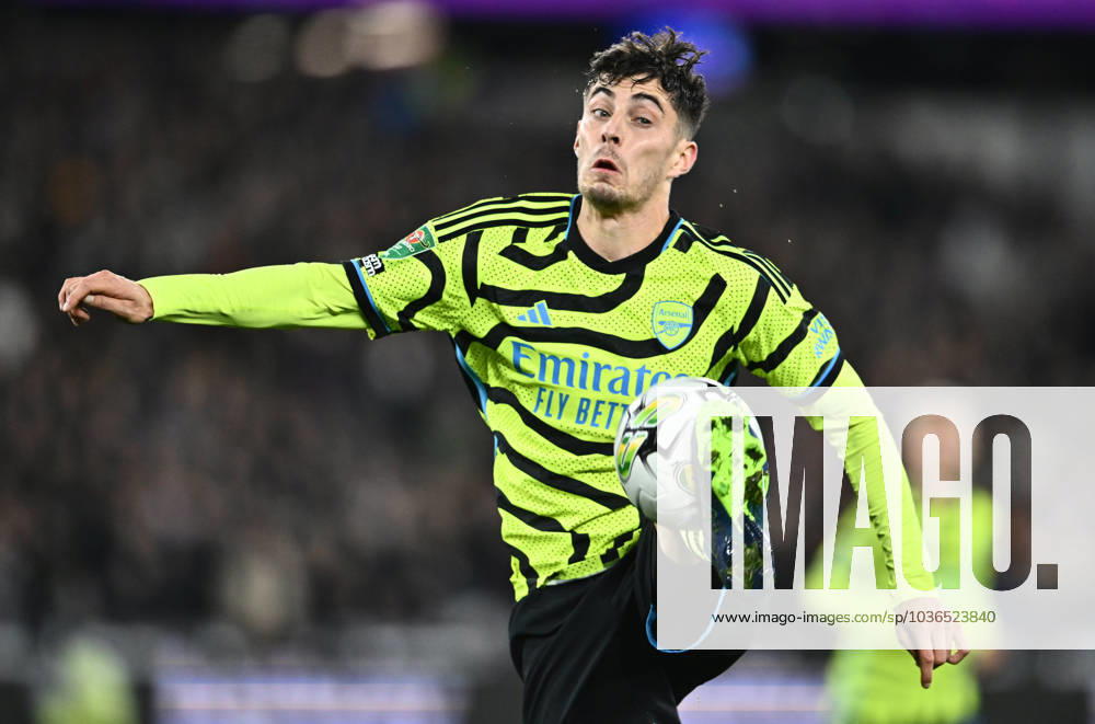 Kai Havertz of Arsenal looks on during the Carabao Cup Fourth Round match between West Ham United and Arsenal at London Stadium on November 1, 2023 in London, England. Photo by Sebastian Frej . No use with unauthorized audio, video, data, fixture lists, club league logos or live services. Online in-match use limited to 120 images, no video emulation. No use in betting, games or single club league player publications West Ham United v Arsenal - Carabao Cup Fourth Round